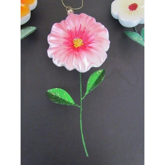 West Elm Glass Flower Ornaments Set 3 White Orange Pink Large NEW - Picture 2 of 11